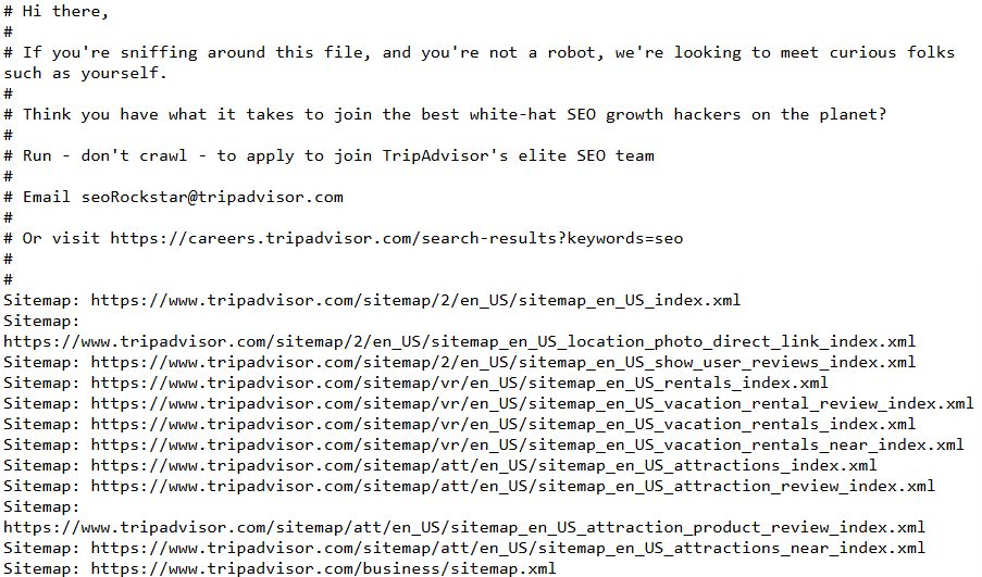 tripadvisor.com robots.txt file job announcement